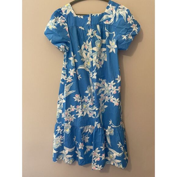 Vintage Royal Hawaiian Creations Teal Blue Green Hibiscus Floral Mumu Dress‎ L - Picture 1 of 4